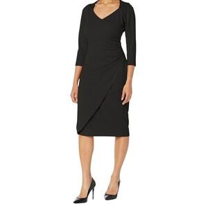 London Times Sweetheart Neck Side Gather Midi Polished Chic Size 10 Petite NEW